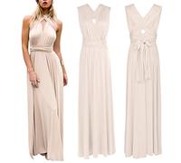 Odizli Abito da sera lungo da donna, sexy, con schiena scoperta, per feste, da ballo, albicocca, M