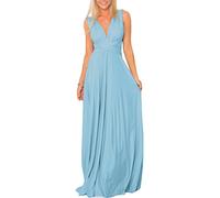 Odizli Abito da sera lungo da donna, sexy, con schiena scoperta, per feste, da ballo, Azzurro, S