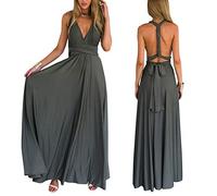 Odizli Abito da sera lungo da donna, sexy, con schiena scoperta, per feste, da ballo, grigio scuro, S