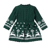 Odizli Abito in maglia per neonata, bambina, autunno inverno, a maniche lunghe, con elci, per Natale, verde, 3-6 Mesi
