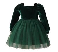 Odizli Abito in tulle per bambini, per autunno, inverno, Natale, a maniche lunghe, lunghezza al ginocchio, linea ad A, verde, 18-24 Mesi