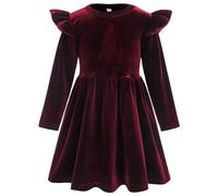 Odizli - Abito per Bambina, Autunno Inverno, con Volant a Maniche Lunghe, in Velour, Linea A, Principessa, rosso vivo, 4-5 Anni