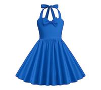 Odizli Abito rockabilly anni '50, vintage, senza maniche, per feste, matrimoni, Blu, 9-10 Anni