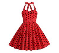 Odizli Abito rockabilly anni '50, vintage, senza maniche, per feste, matrimoni, Rosso Ladybug, 9-10 Anni