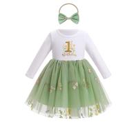 Odizli Baby 1° compleanno ragazza vestito autunno inverno manica lunga fiori farfalla abito in tulle + fascia, verde chiaro, 12-18 Mesi