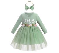 Odizli Baby 1° compleanno ragazza vestito autunno inverno manica lunga fiori farfalla abito in tulle + fascia, verde, 12-18 Mesi