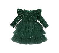 Odizli Bambina bambina autunno inverno maniche lunghe velluto paillettes paillettes principessa abito in tulle Natale festa, verde, 9-12 Mesi