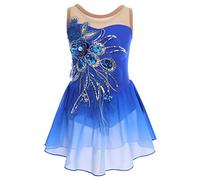 Odizli Body Tutù da Ballet per Bambine Senza Maniche con Paillettes e Fiori Vestito da Danza Ballet, Blu, 5-6 Anni