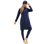 Odizli Burkini - Costume da bagno da donna musulmana a maniche lunghe + costume da bagno + cuffia da bagno, 3 pezzi, Blu mare, XL
