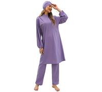 Odizli Burkini - Costume da bagno da donna musulmana a maniche lunghe + costume da bagno + cuffia da bagno, 3 pezzi, Lilla, L