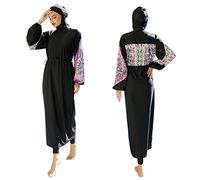 Odizli Burkini, costume da bagno da donna, musulmano, a maniche lunghe, lungo, pantaloni da nuoto, cuffia da bagno, 3 pezzi, costume da bagno islamico, 1#nero, M