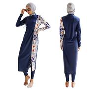 Odizli Costume da bagno da donna musulmano islamico Burkini a maniche lunghe Built in Bra+pantaloni da nuoto + Hijab 3 pezzi Full Cover Costume da bagno, 6# blu navy, L