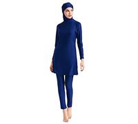 Odizli Costume da bagno musulmano da donna, a maniche lunghe, islamica, costume da bagno + cuffia da bagno, 3 pezzi, costume da bagno Burkini, taglie grandi, blu navy, M