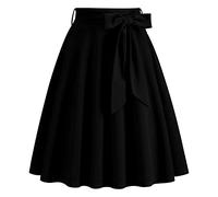 Odizli gonna da donna, lunghezza al ginocchio, gonna a pieghe '50, stile vintage, linea A, cintura, Nero, L