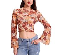 Odizli Maglia da donna a maniche lunghe, trasparente, trasparente, anni '60 '70, anni '80, Flower Power Hippie, abbigliamento da donna, battitore, discoteca, festival, Carnevale, costume di carnevale,