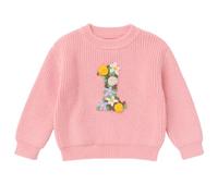 Odizli Maglione a maglia per neonati, per autunno e inverno, a maniche lunghe, 1° compleanno, a maglia, Rosa/Giallo, 12 mesi