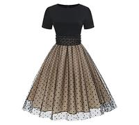 Odizli Rockabilly, abito da donna a maniche corte, stile anni '50, in rete, a pois, in tulle, Nero , M
