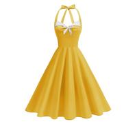 Odizli Rockabilly - Abito da donna elegante, stile vintage anni '50, con scollo a V, linea A, abito estivo, giallo., XXL