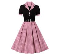 Odizli Rockabilly Audrey Hepburn - Abito da donna a maniche corte con scollo a V, stile vintage anni '50, rosso rose, L