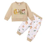 Odizli Set di abbigliamento da bambino per il 1°/2° compleanno Wild One Safari Autunno Inverno Maglione a maniche lunghe + pantaloni, bianco cachi, 12-18 Monate