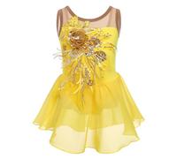 Odizli Vestito da danza senza maniche con paillettes floreali per bambini, giallo., 5-6 Anni