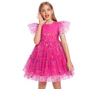 Odizli, vestito estivo per bambina con glitter arcobaleno, a stella, da principessa, in tulle, a-line, per feste, matrimonio, corto, rosso rose, 7-8 Anni
