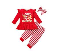 Odizli Vestito natalizio per neonato, con renna in cotone, a maniche lunghe, con pantaloni e fascia, 3 pezzi, Rosso-mia 1. Natale, 6-12 mesi