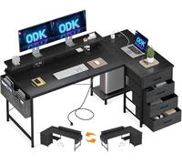 ODK Scrivania Angolare con 4 Cassetti, 160x80cm Scrivania ad Angolo Reversibile con Prese, Scrivanie a L con Scaffali Portaoggetti Tavolo con Borsa Portaoggetti per Casa Ufficio, Nero