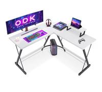 ODK Scrivania Angolare, Scrivania Gaming 127x127cm con Supporto per Monitor, Scrivania Bianca con Porta Cuffie per Gamer