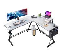 ODK Scrivania Angolare, Scrivania Gaming 147x120cm con Supporto per Monitor, Scrivania Bianca con Porta Cuffie per Gamer
