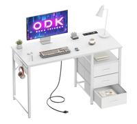 ODK Scrivania con 3 Cassetti, 120x48x75,5 cm Scrivania per Ufficio con 2 Prese di Corrente e Prese USB, Scrivanie PC Reversibili Scrittoio Scrivanie per Computer Domestico, bureau, Bianco