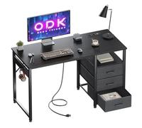 ODK Scrivania con 3 Cassetti, 120x48x75,5 cm Scrivania per Ufficio con 2 Prese di Corrente e Prese USB, Scrivanie PC Reversibili Scrittoio Scrivanie per Computer Domestico, bureau, Nero
