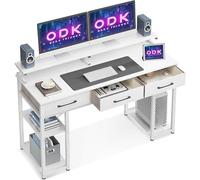 ODK Scrivania con 3 Cassetto, Scrivania con Ripiani Reversibile, Tavolo per Computer con Supporto per Monitor Postazioni di Lavoro per Ufficio Casa (120x50x90cm, Bianca)