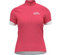 Odlo Maglia da Ciclismo da Donna Essential Print a Maniche Corte con Chiusura Lampo Integrale e Collo Alto, Colore Rosa Paradise - Bianco, S