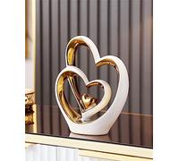 ODMYZG Statua in ceramica a doppio cuore,Elegante cuore per la decorazione,scultura decorativa per la casa,soggiorno,decorazione dell'ufficio,adatta come regalo.