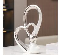 ODMYZG Statua in ceramica a doppio cuore,Elegante cuore per la decorazione,scultura decorativa per la casa,soggiorno,decorazione dell'ufficio,adatta come regalo.