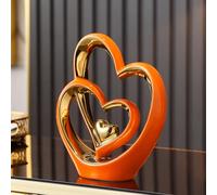 ODMYZG Statua in ceramica a doppio cuore,Elegante cuore per la decorazione,scultura decorativa per la casa,soggiorno,decorazione dell'ufficio,adatta come regalo.