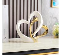 ODMYZG Statua in ceramica a doppio cuore,Elegante cuore per la decorazione,scultura decorativa per la casa,soggiorno,decorazione dell'ufficio,adatta come regalo.