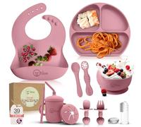 o'doe Set di 11 pezzi in silicone per bambini - Accessori per svezzare i bambini con piastre di aspirazione per bambini piccoli, set di piatti e ciotole | rosa, V1