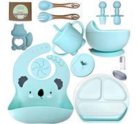 O'doe Set di 15 pezzi per lo svezzamento a LED per bambini, set per l'alimentazione del bambino, ciotola in silicone con aspirazione, utensili per mangiare da soli con cucchiai, tazza, bavaglini