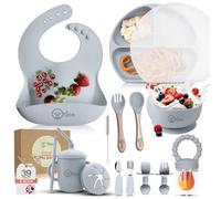 O'doe Set di 17 pezzi per lo svezzamento a LED per bambini, set per l'alimentazione del bambino, ciotola in silicone con aspirazione, utensili per mangiare da soli con cucchiai, tazza, bavaglini