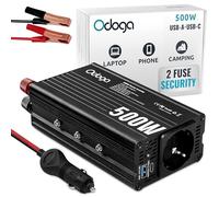Odoga Inverter 12v 220v Auto - Convertitore 500W - Adattatore Presa Auto a Presa Accendisigari - Trasformatore per Automobile & Camper con Porte USB-A e USB-C da 3A