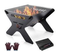 Odoland Braciere da Esterno 20.7x29x29.5cm, Fossa del Fuoco a Legna, Griglia per Barbecue in Metallo per Giardino e Cortile, Fornello a Legno da Campeggio con Borsa Portatile