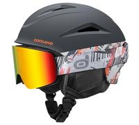 Odoland Casco da sci con occhiali - Casco Sportivo con Occhiali Protettivi per Uomini e Donne - Abbigliamento da Sci Antivento per Adulti e Giovani per Snowboard, Sci, Motoslitta Nero Arancione S