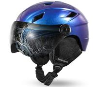 Odoland Casco da Sci con Visiera a Lente, Leggero e con Ventilazione Regolabile Casco da Neve Avanzato da Competizione con Caldi Paraorecchie Soffici per Uomini Donne Adulti e Giovani Blu Flash S
