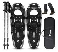 Odoland Ciaspole da Neve 4 in 1 con Alzatacco per Uomo Donna Gioventù, Racchette da Neve Set per Tutti i Terreni con Bastoncini Trekking, Ghette Gambe Impermeabile e Borsa Portatile, Nero, M
