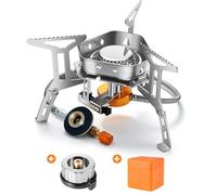 Odoland Mini Stufa da Campeggio, 3500 W Fornello a Gas da Campeggio Antivento, Fornellino Pieghevole in Acciaio con Accensione Piezoelettrica, Mini Stufa da Trekking Ultraleggero e Durevole, Rosso