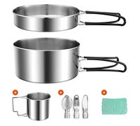 Odoland Pentola da Campeggio in Acciaio Inox, Pentola Pieghevole e Impilabile per Outdoor, Set di Gavetta Scout per Campeggio Escursioni Picnic