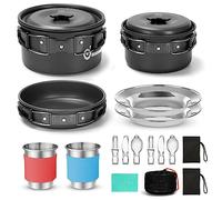 Odoland Pentole Set da Campeggio con Pentole Padella Tazza Piatti Posate Pieghevoli, Gavette per 1-2 Persone Leggero e Compatto per Campeggio Trekking Picnic Escursionismo