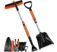 Odoland Raschietto da Ghiaccio con Spazzola da Neve per Auto e Pala da Neve, Grande Spazzola da Neve per Auto Estensibile con Impugnatura in Schiuma Antiscivolo, Parabrezza Girevole a 360°, Arancione